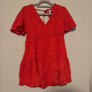 GUC Vibrant Red Short Sleeve V- neck Mini Dress